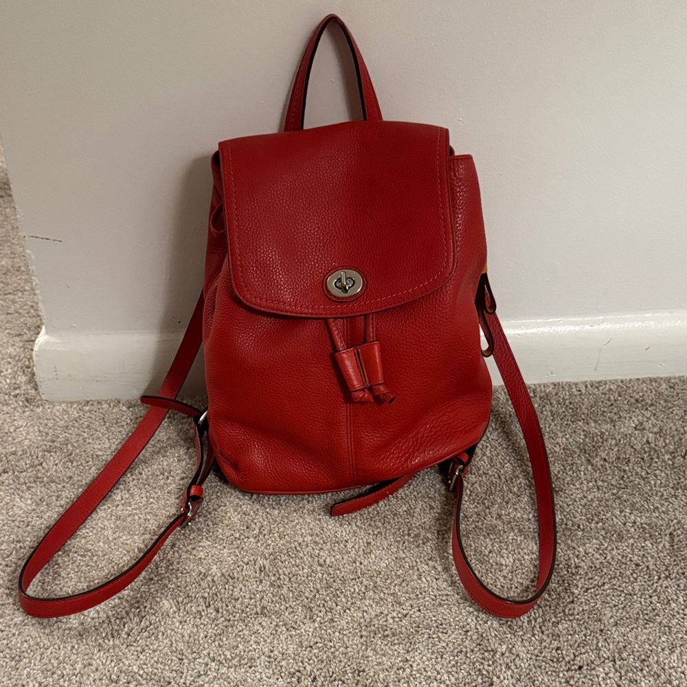 Coach Park Pebbled Leather Turnlock Leather Backpack